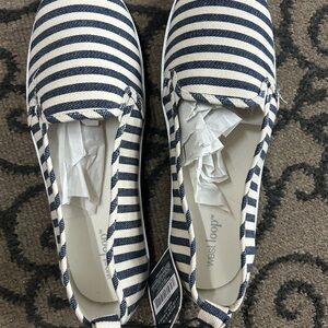 West Loop Women's Navy and White Striped Flats